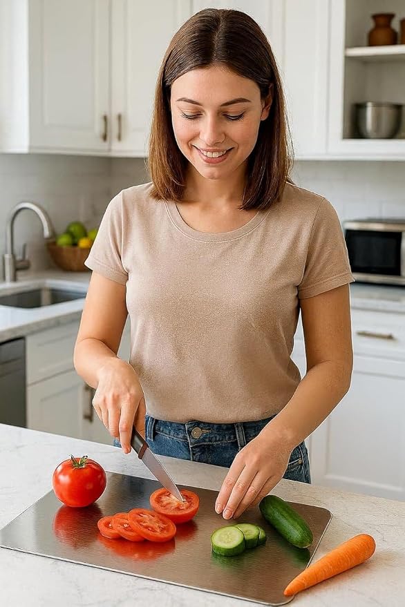 Steel Chopping Board Heavy Duty Non-Slip for Kitchen | Stainless Steel Cutting Board for Vegetables