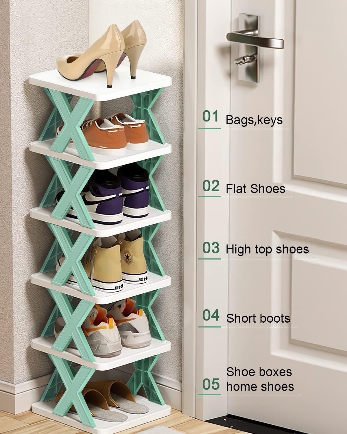 Adjustable Shoe Stand Organizer Stackable Storage Bedroom entryway Slots Shelf Footwear Rack